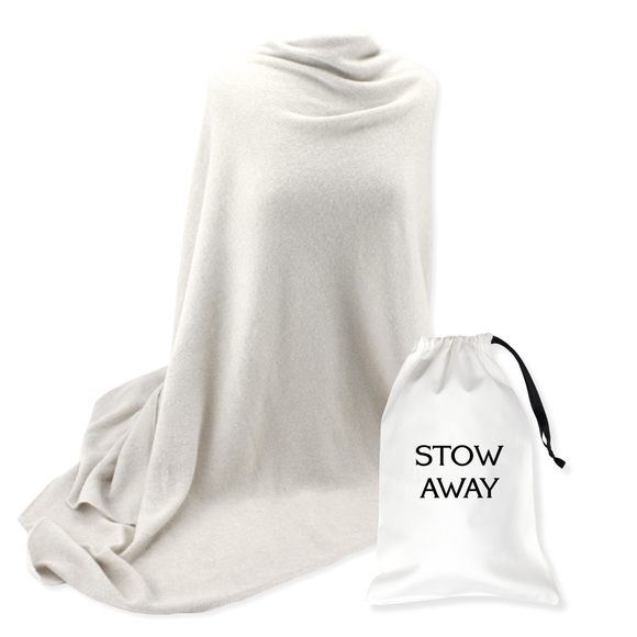 100% Pure Cashmere Travel Wrap, Scarf & Blanket Ivory, Storage Bag + Gift Box😹